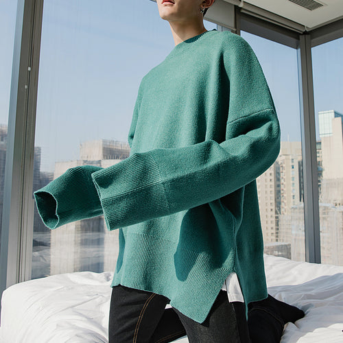 【Spot quick delivery】Men's loose casual knit sweater Korean version of the trend white literary round neck sweater men