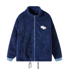 Load image into Gallery viewer, Sicilian men&#39;s winter new style cotton high collar lamb velvet color matching denim embroidery long-sleeved casual handsome jacket
