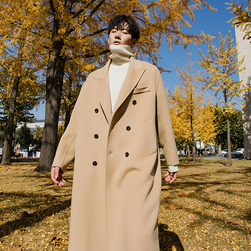 Sicilian men's wool double-sided woolen coat Korean version of the trend of winter men's loose jacket men