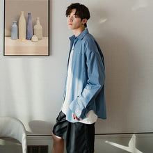 Load image into Gallery viewer, Sicilian men&#39;s autumn thin long-sleeved shirt men&#39;s Korean version of the trend handsome loose men&#39;s blue shirt jacket
