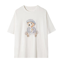 Load image into Gallery viewer, Sicilian men&#39;s clothing Hong Kong style half-sleeved men&#39;s trend loose five-point sleeve men&#39;s bear print white short-sleeved t-shirt
