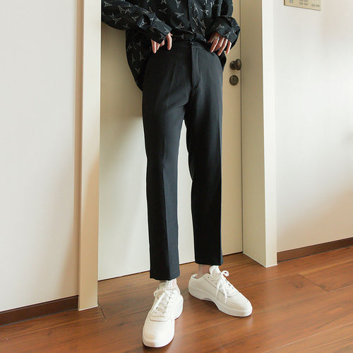 Sicilian Men's Spring British Style Black Casual Pants Men's Korean Style Trend Men's Nine Points Loose Straight Pants