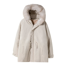 Load image into Gallery viewer, 【Take a 40% off straight down】Hooded fur collar jacket men&#39;s Korean style loose thickened youth mid-length cotton coat
