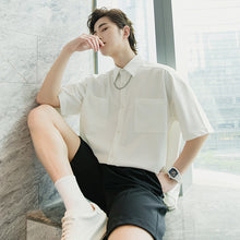Load image into Gallery viewer, Sicilian men&#39;s summer thin white short-sleeved shirt male Korean version of the trend loose men&#39;s five-point sleeve white shirt
