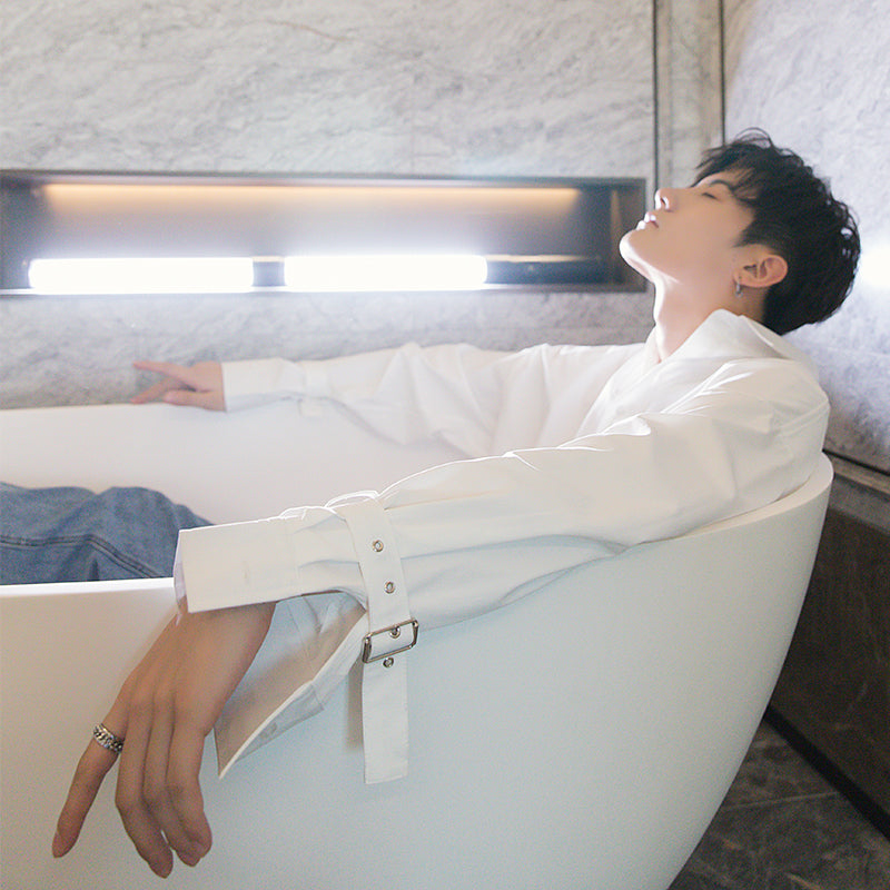 Sicilian men's spring long-sleeved white shirt male Korean version of the trend handsome men's loose white shirt jacket