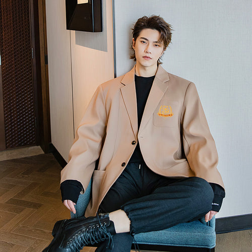 Sicilian men's autumn college style small suit jacket male Korean version of the trend black embroidery men's casual suit