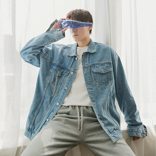 Sicilian Men's Fall Thin Washed Blue Denim Jacket Men's Korean Trend Loose Men's Casual Jacket