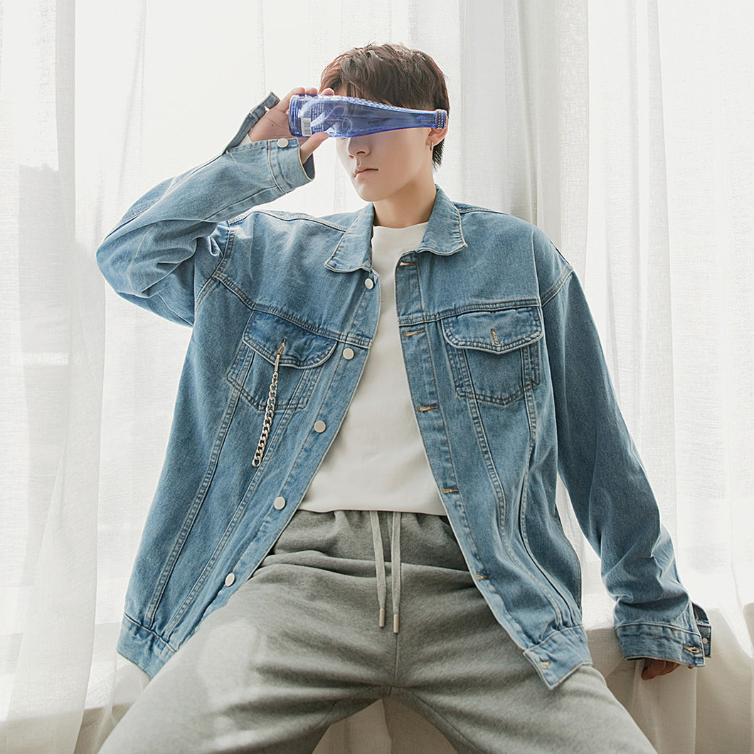 Sicilian Men's Fall Thin Washed Blue Denim Jacket Men's Korean Trend Loose Men's Casual Jacket
