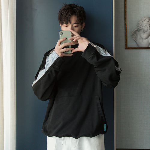 Sicilian men's spring Korean white men's shirt loose stitching fake two-piece round neck sweater men's trend