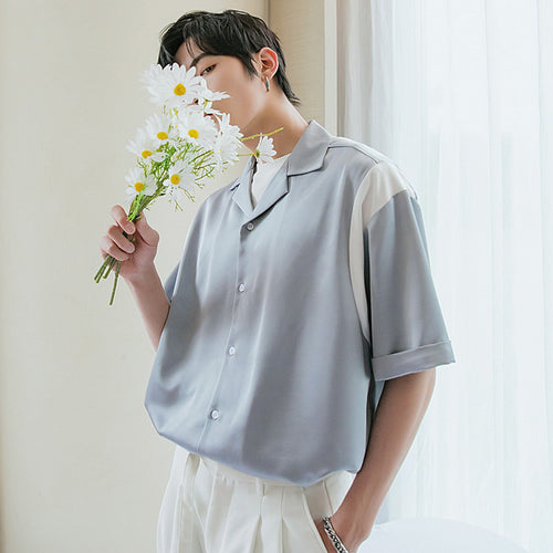 Sicilian men's color contrast stitching shirt men's short-sleeved summer thin loose men's casual jacket can be worn outside