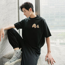 Load image into Gallery viewer, Sicilian men&#39;s clothing Hong Kong style half-sleeved men&#39;s tide brand trend loose five-point sleeve men&#39;s embroidery white short-sleeved t-shirt
