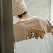 Load image into Gallery viewer, Sicilian men&#39;s new summer flocking bear T-shirt men&#39;s short-sleeved loose contrast stitching half-sleeved t-shirt
