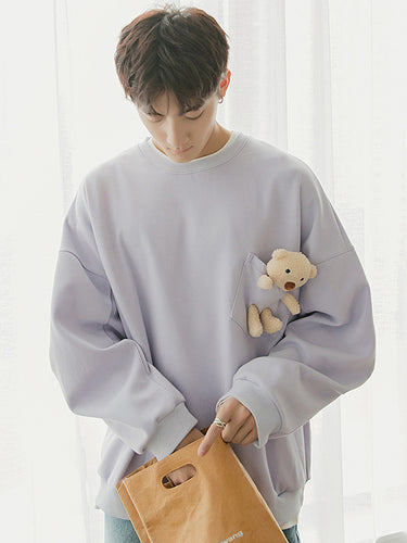 Sicilian men's spring Korean style niche design tops cute loose lazy style bear sweater men's trend