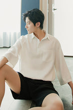 Load image into Gallery viewer, Sicilian men&#39;s summer cotton and linen short-sleeved white shirt men&#39;s trendy brand trend loose men&#39;s three-quarter sleeve white shirt
