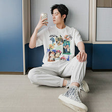 Load image into Gallery viewer, Sicilian men&#39;s summer printing short-sleeved men&#39;s tide brand trend five-point sleeve loose men&#39;s half-sleeved white t-shirt
