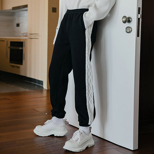 Sicilian men's spring new style leggings pants men's knitted contrast color stitching trousers loose Korean wild casual pants