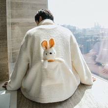 Load image into Gallery viewer, Sicilian men&#39;s lamb wool lazy style long-sleeved long-sleeved jacket with cute bunny doll and warm scarf on the back
