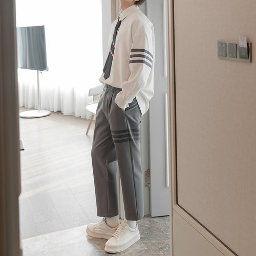 Sicilian Men's Trendy Autumn Stripes Contrast Color Stitching Nine-point Casual Pants Men's Straight Loose Pants