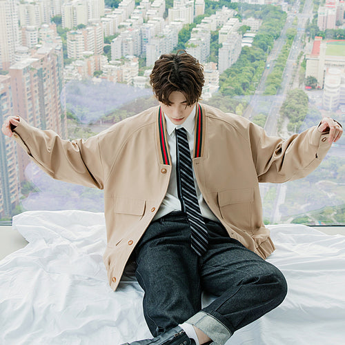 Sicilian men's splicing ruffian handsome jacket jacket male Korean version of the trend loose men's tide brand baseball uniform