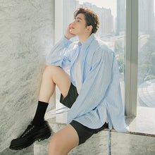 Load image into Gallery viewer, Sicilian men&#39;s summer long-sleeved blue and white striped shirt male Korean version of the trend of loose men&#39;s thin shirt jacket
