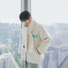 Load image into Gallery viewer, Sicilian men&#39;s lamb wool lazy style long-sleeved long-sleeved jacket with cute bunny doll and warm scarf on the back
