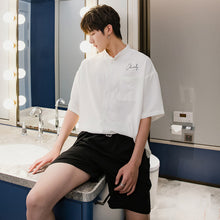 Load image into Gallery viewer, Sicilian men&#39;s summer short-sleeved white shirt male Korean version of the trend of men&#39;s loose white five-point sleeve stand-up collar shirt
