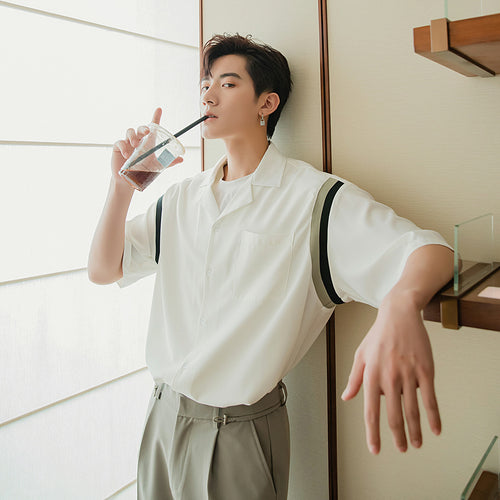 Sicilian men's ice silk short-sleeved white shirt male Korean version of the trend loose men's summer white design shirt