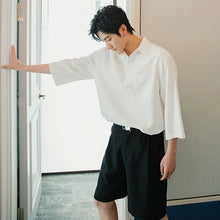 Load image into Gallery viewer, Sicilian men&#39;s summer cotton and linen short-sleeved white shirt men&#39;s trendy brand trend loose men&#39;s three-quarter sleeve white shirt
