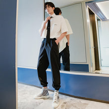 Load image into Gallery viewer, Sicilian men&#39;s spring college style white tie shirt male Korean style trendy handsome loose short-sleeved white shirt
