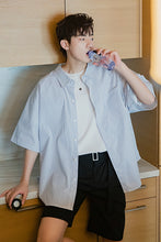 Load image into Gallery viewer, 【Limited Time Special】Half-sleeved blue and white striped shirt male Korean version of the trend of loose men&#39;s summer short-sleeved shirt
