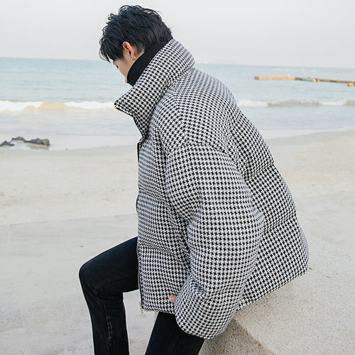 Sicilian Men's Houndstooth Stand Collar Cotton Jacket Men's Trendy Loose Bread Jacket Thicken Short Jacket 4528755661301 4528755661303 4528755661302