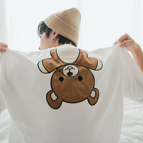 Sicilian men's new summer bear T-shirt male short-sleeved ins tide brand youth casual loose embroidered compassionate shirt