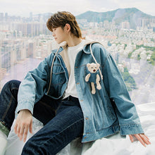 Load image into Gallery viewer, Sicilian men&#39;s spring and autumn vacation two-piece men&#39;s jacket Korean version of the trend cute bear doll loose denim jacket
