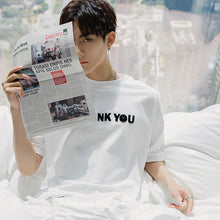 Load image into Gallery viewer, Sicilian men&#39;s clothing Hong Kong style short-sleeved men&#39;s tide brand trend loose men&#39;s five-point sleeve letter embroidery white t-shirt
