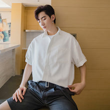 Load image into Gallery viewer, [西西里男装夏季薄款白色短袖衬衫男韩版潮流宽松五分袖男士衬衣]
