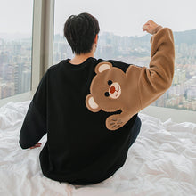 Load image into Gallery viewer, Sicilian men&#39;s autumn and winter round neck long-sleeved lamb hair embroidery flocking cute bear loose lazy style sweater 4476559716697
