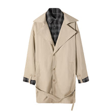 Load image into Gallery viewer, Sicilian men&#39;s autumn plaid stitching fake two-piece windbreaker men&#39;s Korean style trend Korean style men&#39;s mid-length jacket
