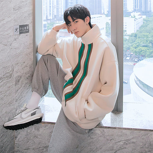 Sicilian men's handsome stand-up collar color-blocking sweater Korean style trendy loose male Hong Kong style Japanese all-match jacket
