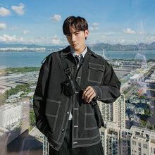 Load image into Gallery viewer, Sicilian men&#39;s autumn design sense open line jacket male Korean version of the trend loose men&#39;s trendy brand black jacket
