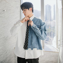 Load image into Gallery viewer, Sicilian men&#39;s spring new design sense denim stitching Korean loose handsome college style shirt men&#39;s long sleeves
