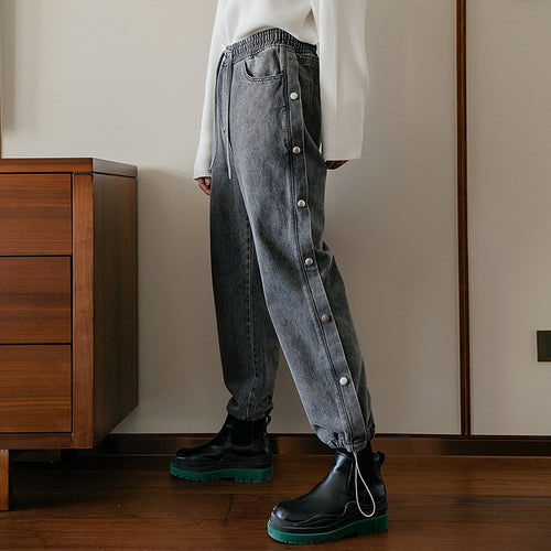 Sicilian Men's Spring New Jeans Men's Design Sense Breasted Drawstring Pants Trend Loose All-match Casual Pants