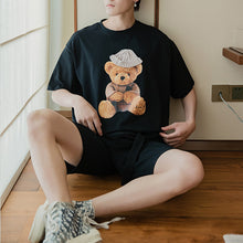 Load image into Gallery viewer, Sicilian men&#39;s summer Hong Kong style short-sleeved men&#39;s tide brand trend loose half-sleeved boys white bear print t-shirt
