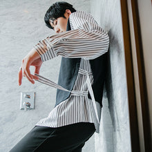 Load image into Gallery viewer, Sicilian men&#39;s striped shirt men&#39;s long-sleeved spring design sense niche fake two-piece lace stitching casual shirt
