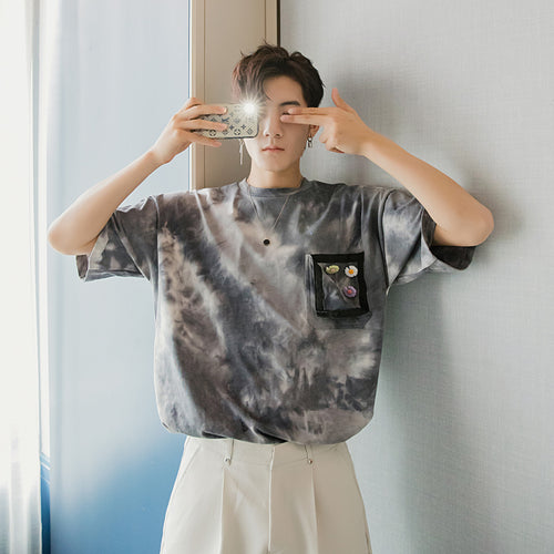 Sicilian men's summer Hong Kong style half-sleeved men's trend five-point sleeve loose boys gradient tie-dye short-sleeved t-shirt