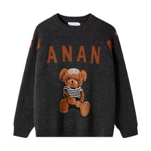 Load image into Gallery viewer, Sicilian men&#39;s new color contrast letter pullover long-sleeved cute bear loose casual lazy round neck sweater
