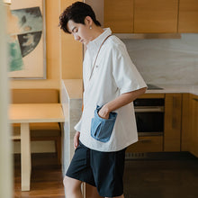 Load image into Gallery viewer, Sicilian men&#39;s design sense white short-sleeved shirt male Korean style trend loose half-sleeved stitching white shirt
