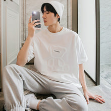 Load image into Gallery viewer, Sicilian men&#39;s bear short-sleeved t-shirt men&#39;s 2021 new flocking printed white t-shirt loose top

