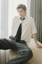 Load image into Gallery viewer, Sicilian men&#39;s college style tie short-sleeved white shirt men&#39;s Korean version of the trend loose men&#39;s ice silk white shirt
