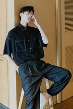 Load image into Gallery viewer, Sicilian men&#39;s summer short-sleeved shirt male Korean version of the trend handsome loose men&#39;s trendy black ice silk shirt
