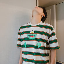 Load image into Gallery viewer, Sicilian men&#39;s clothing Hong Kong style half-sleeved men&#39;s tide brand trend loose five-point sleeve men&#39;s printed striped short-sleeved t-shirt
